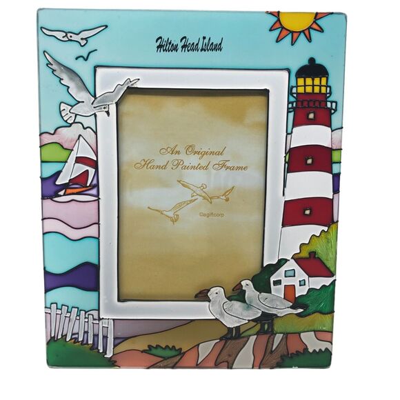 Hand Painted Lighthouse Stained Glass Picture Frame 3.5 x 5 Hilton Head Island - Picture 8 of 8